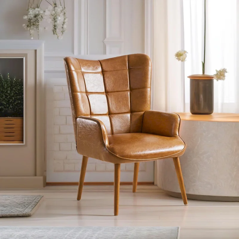 HUIMO High-back Accent Chair Modern Wing Back Chair-Faux Leather