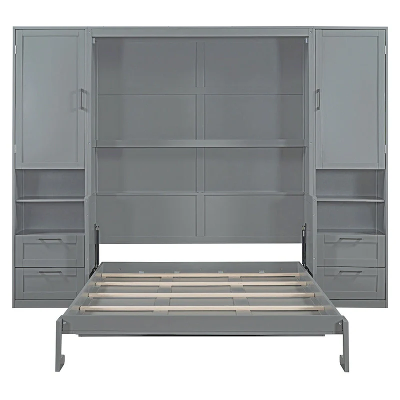 Murphy Bed (Wall Bed) — Featuring Wardrobe, Desk, Drawers, And Shelving