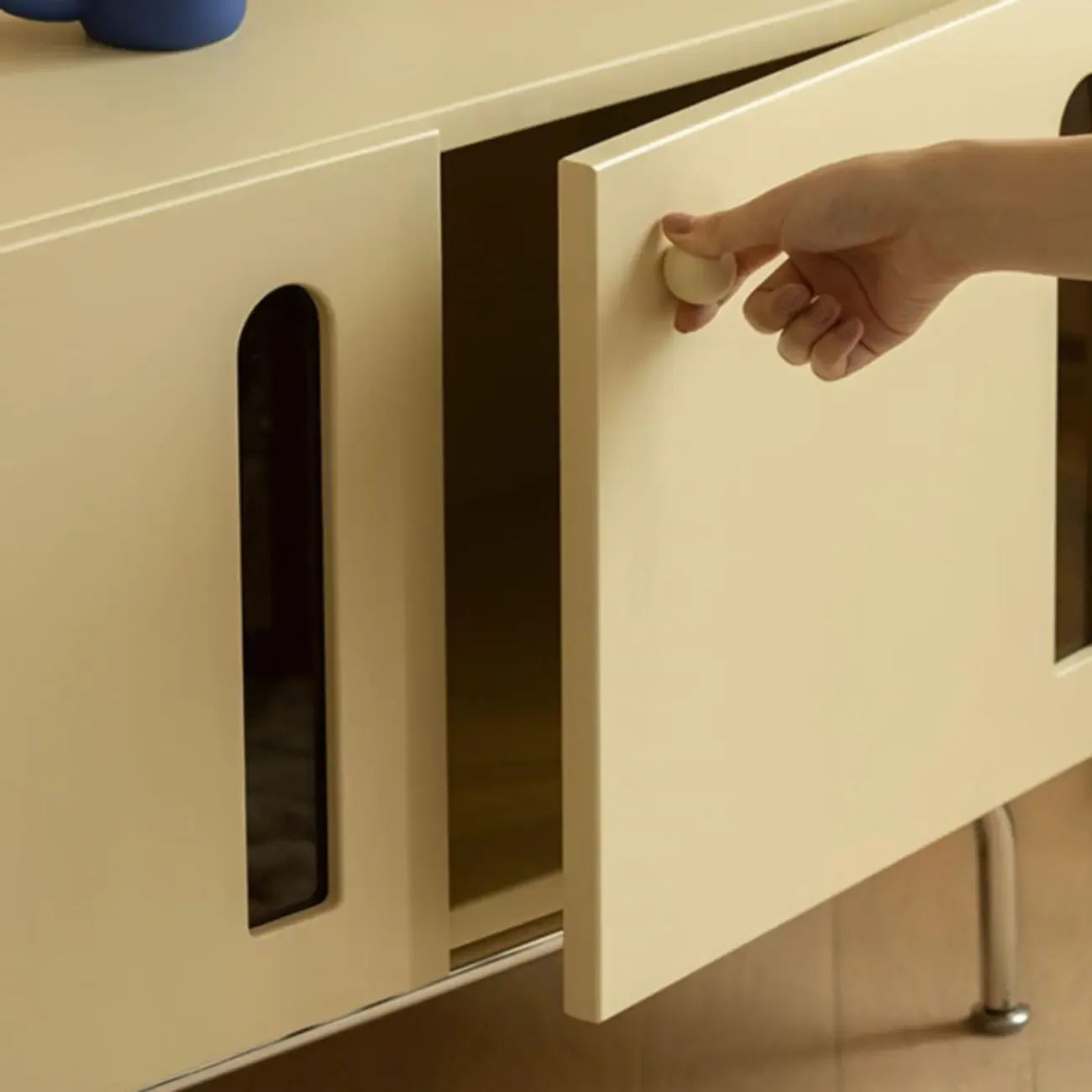 Living Room Rectangle Brown Wood TV Stand with Metal Legs