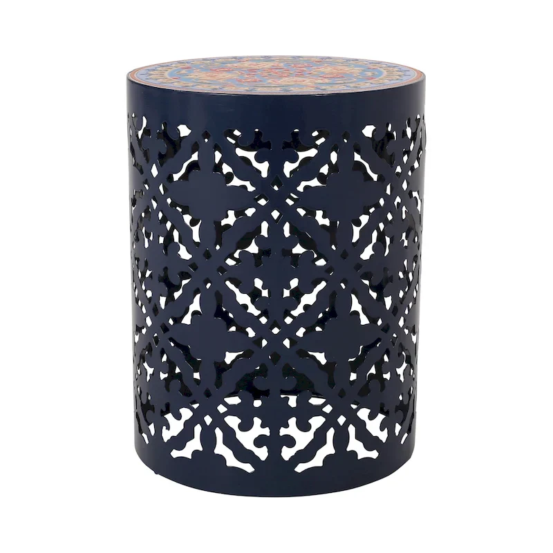 Indoor Lace Cut Side Table with Tile Mosaic Top
