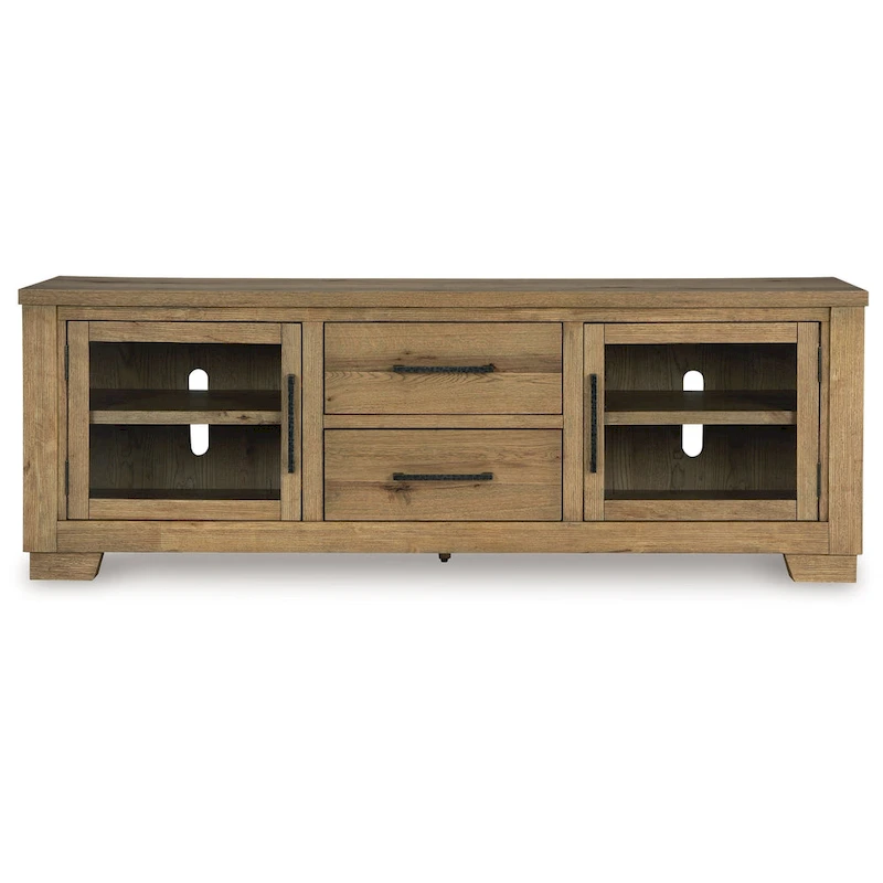 Galli Large TV Media Console, 2 Drawers, 4 Shelf, Brown Wood, 80 Inch