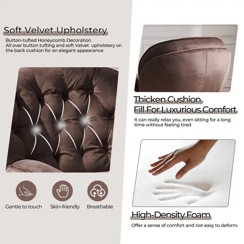 Velvet Swivel Accent Chair with Ottoman Round Reading Accent Chair Foot Stool Ottoman Set,360 Swivel,Metal Frame