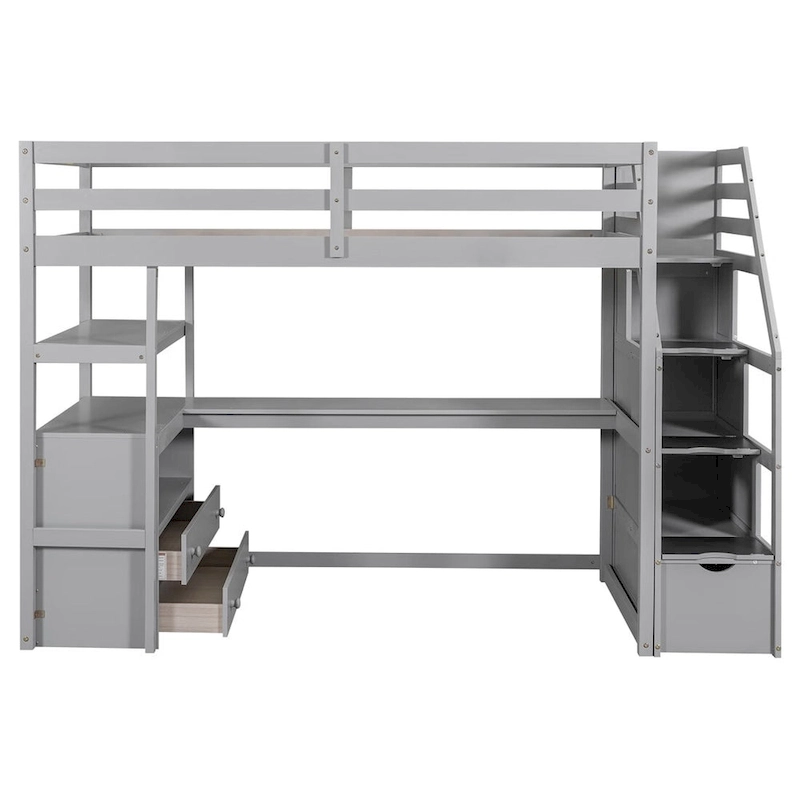 Merax Loft Bed with Desk and Shelves