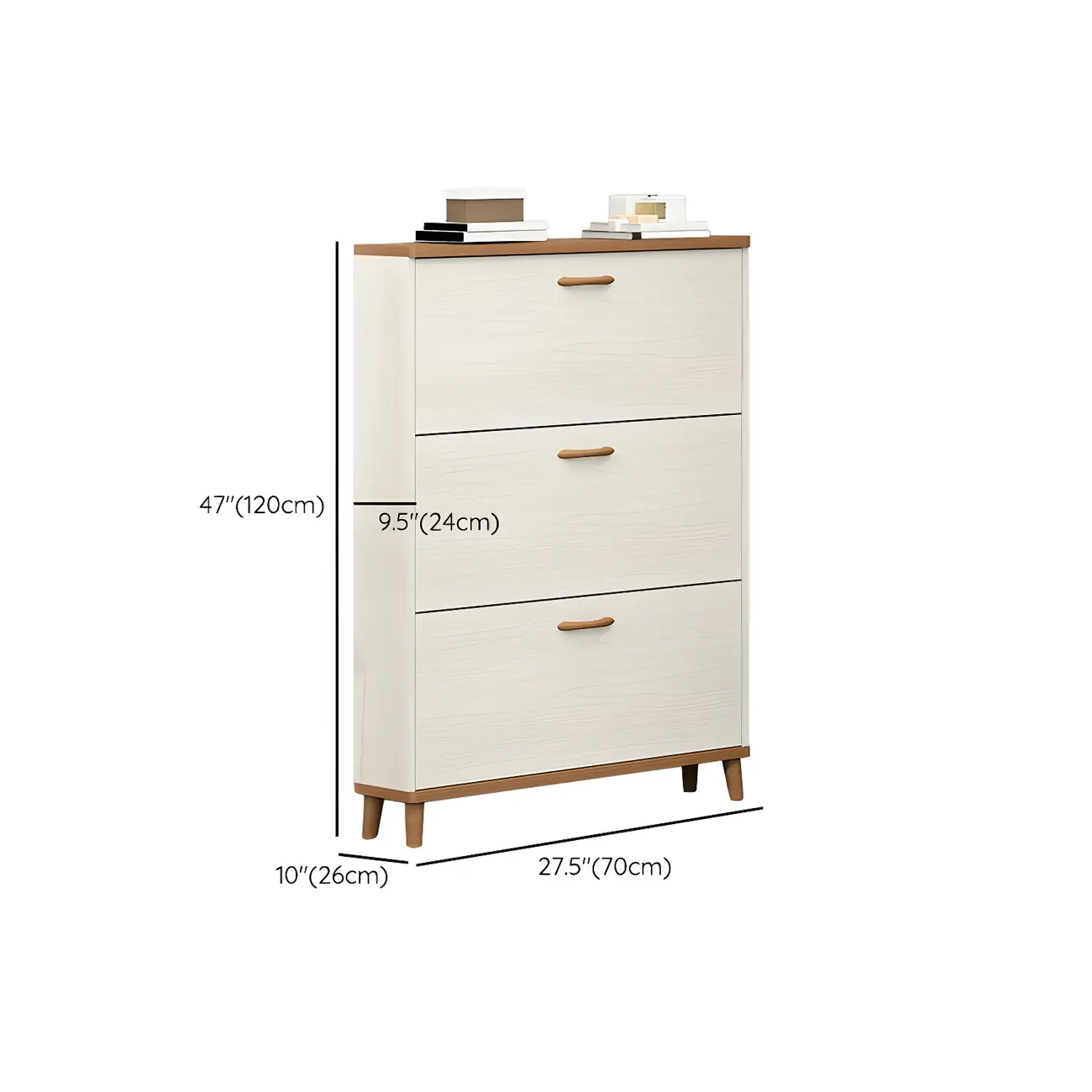 Narrow Beige Solid Wood Drop Front Shoe Cabinet