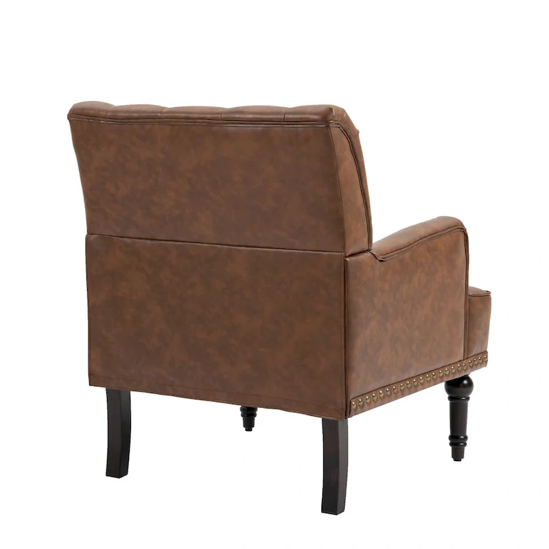 Button-Tufted PU Leather Accent Chair, Black/Brown/Beige, Nailhead Trim, Seats 1