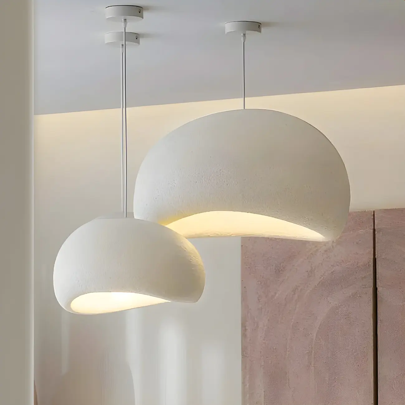 Art Deco Modern White Resin Dome Hanging Pendant Light