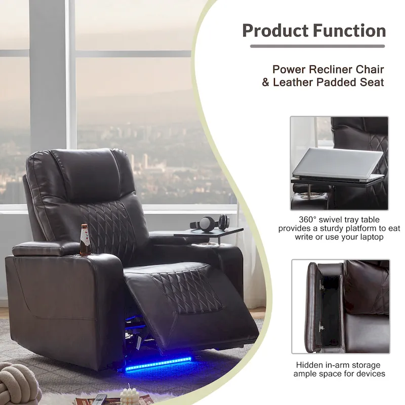 Nestfair Power Motion Recliner with 2 Cup Holders and 360 Swivel Tray Table