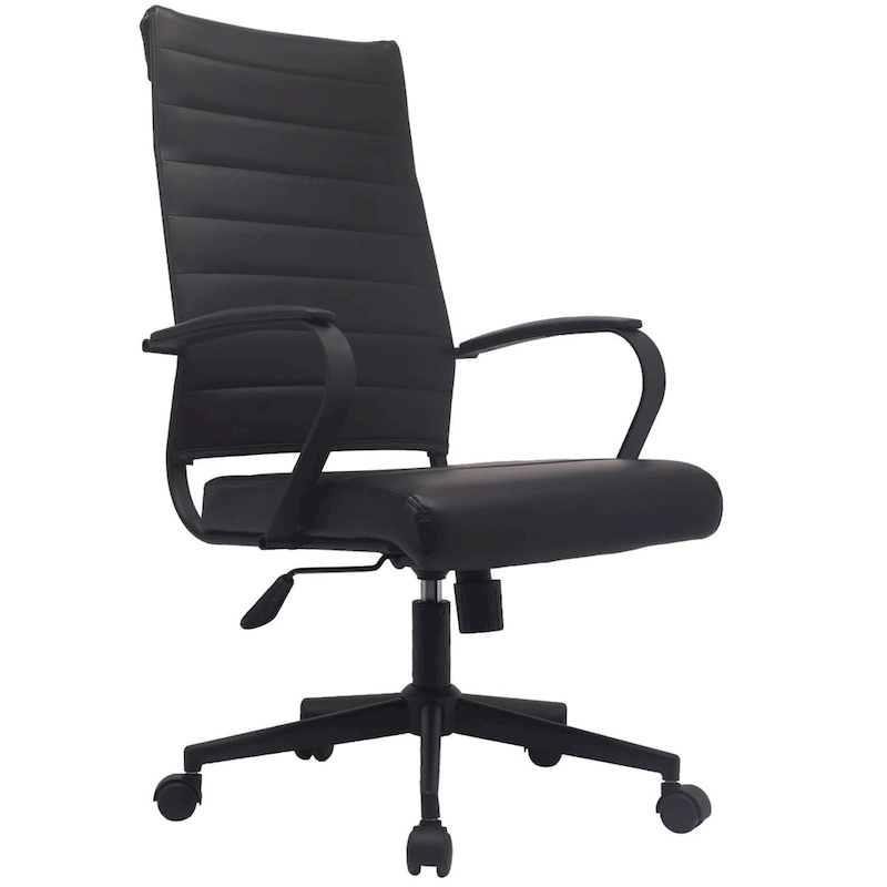 Modern High Back Office Chair Ribbed PU Leather Manager Tilt Conference Room Computer Desk Boss Task Executive Boss