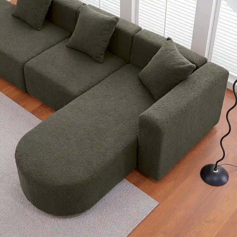 Modern L shape boucle Sofa with curved seat (facing right)