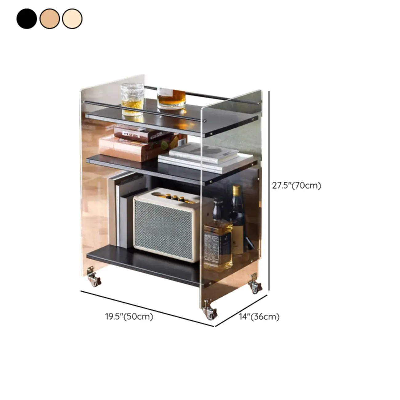 Trendy Moso Bamboo Acrylic 3-Shelf Side Table with Wheels