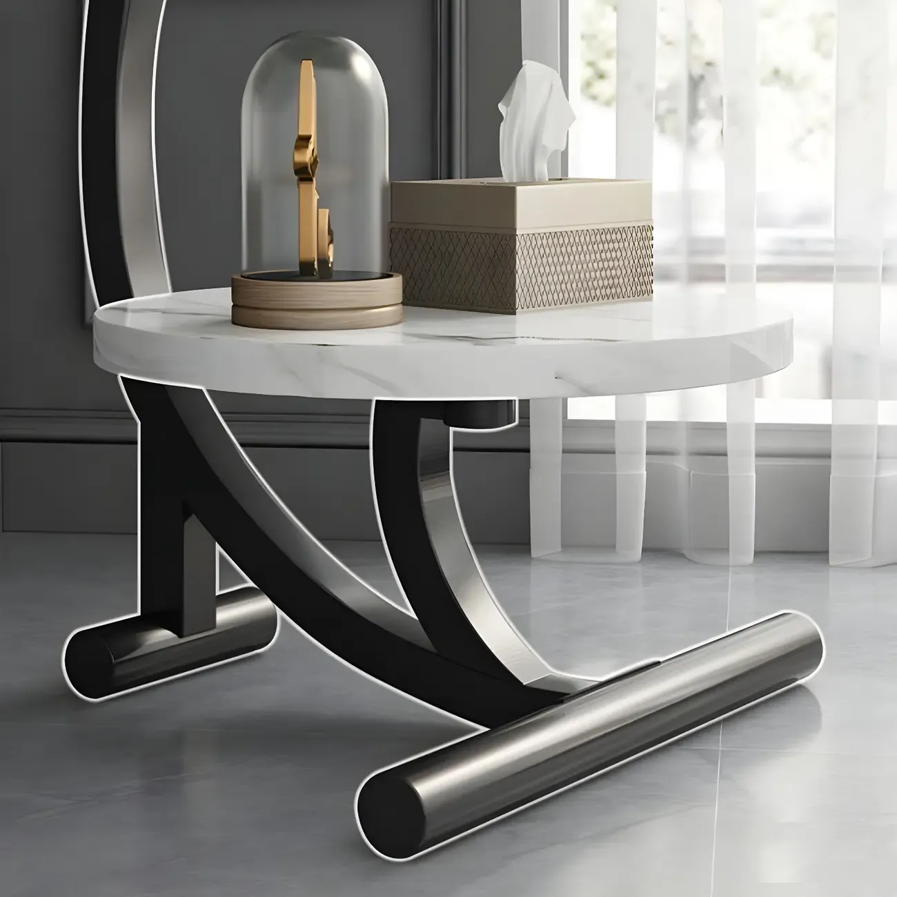 Modern Metal Frame Elegant Round Double Layer Nightstands