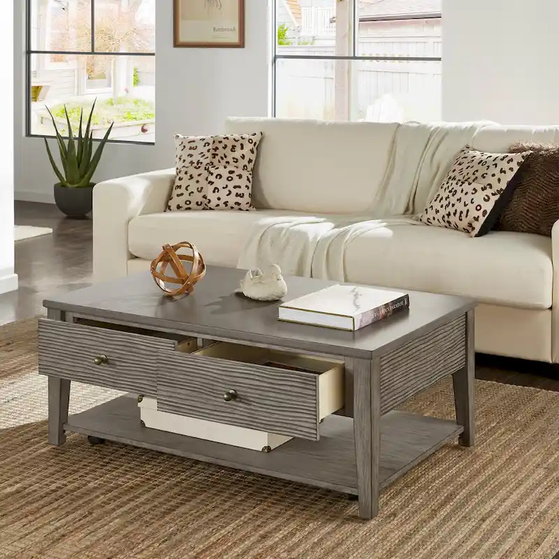 Coober Antique Grey Finish Grey Fiber Cement Table with Shelf by iNSPIRE Q Modern