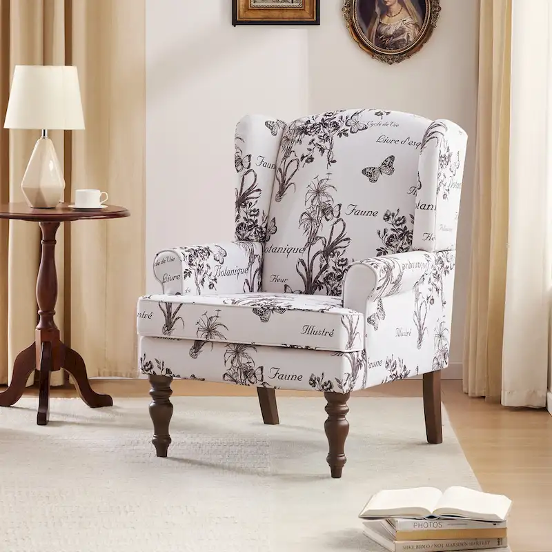 Accent Armchair with Turned Legs Set of 2 Blue/ Beige / Grey