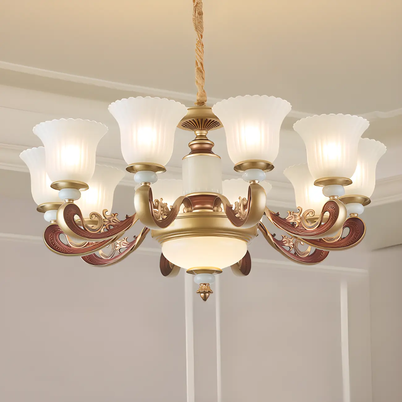 Adjustable Dining Room Gold Glass Bell Shape Up Light Chandelier