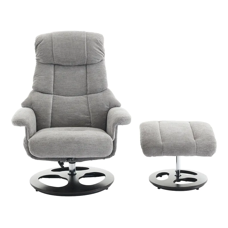 Heated Massage Armchair Chenille Fabric Seating Swivel Recliner Chair with Ottoman, Adjustable Backrest and Remote