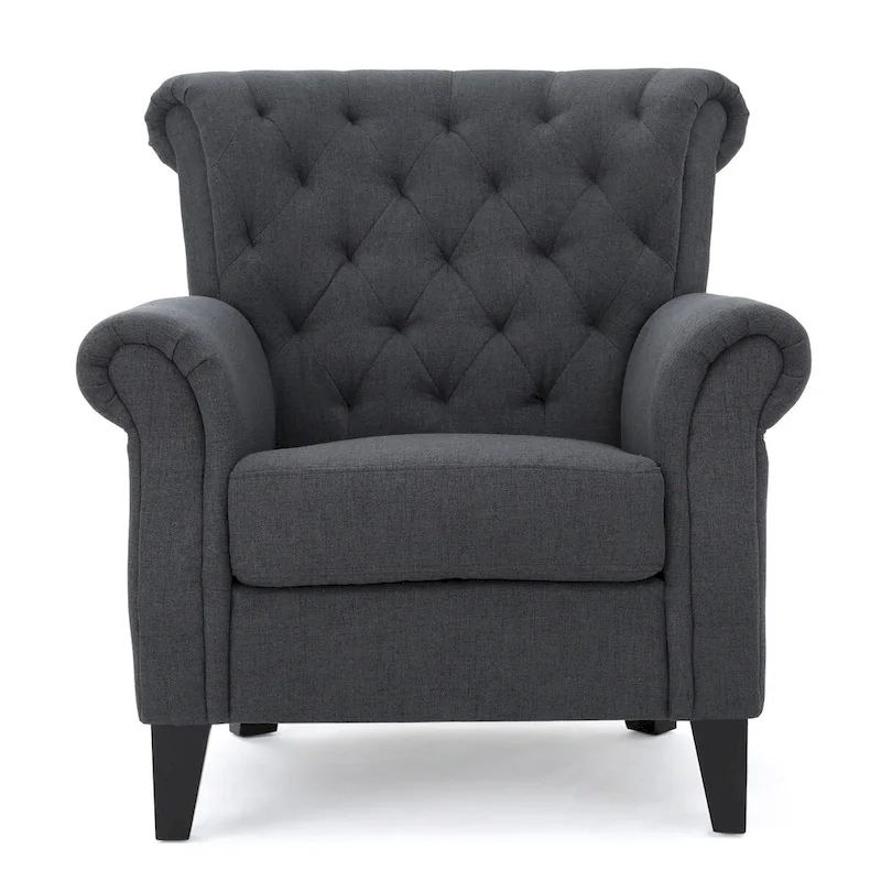 Accent Chair With Tufted Backrest With Wooden Legs
