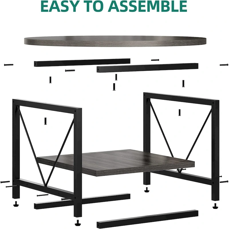 Moasis Industrial 2-Tier Round Coffee Table with Shelf