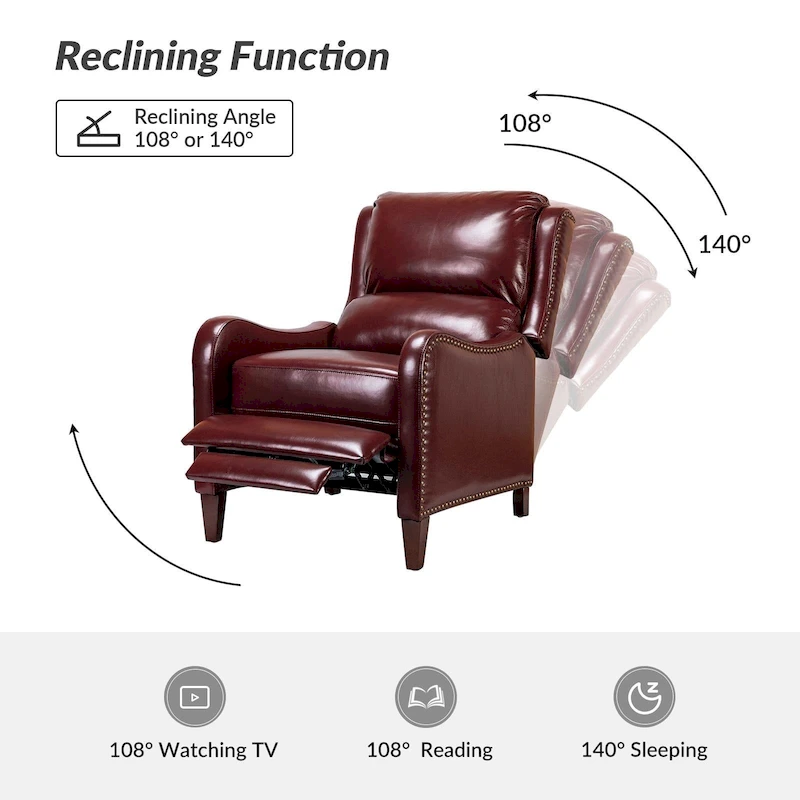 Brigida Modern Genuine Leather Nailhead Trim Recliner with Adjustable Footrest Set of 2 by HULALA HOME