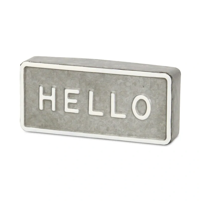 Sandevis Gray and White Metal  Hello  Table Sign