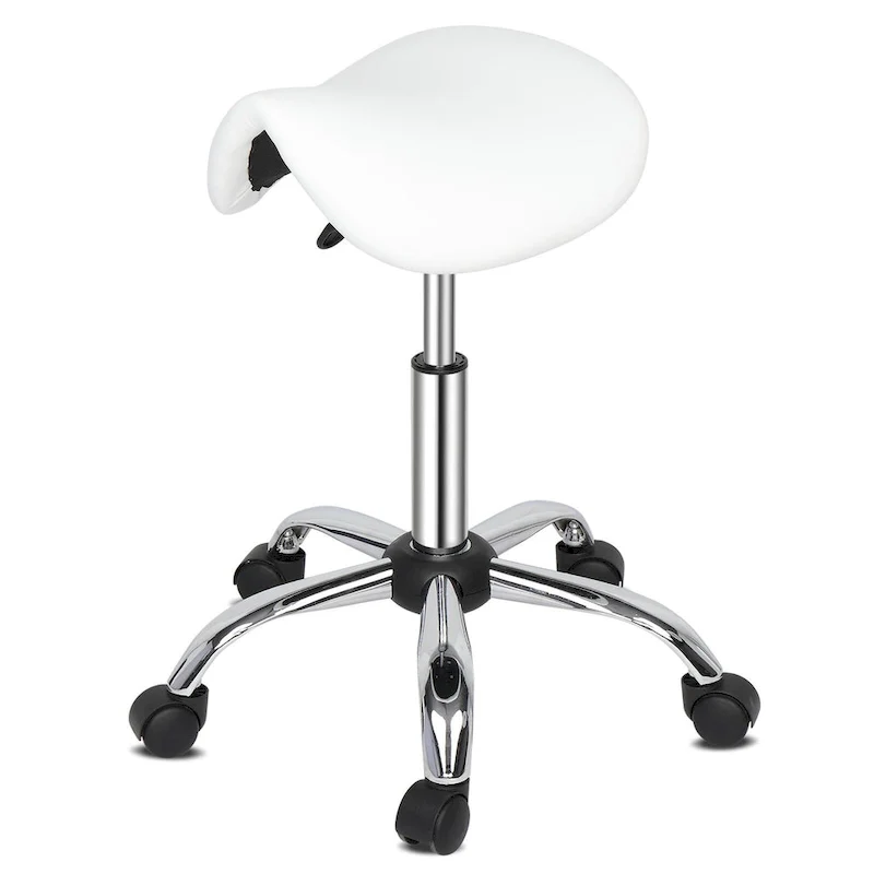 Adjustable Rolling Saddle Stool PU Leather Rolling Stool Salon Chair with Wheels