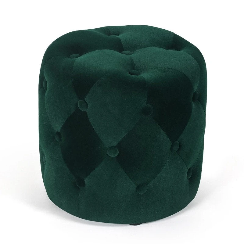 Adeco Tufted Round Ottoman - Upholstered Ottoman Footstool Foot Rest