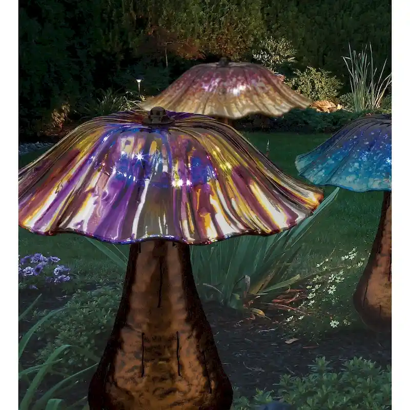 Solar Toadstool Stake - Purple/Yellow - 11 X11 X13.75