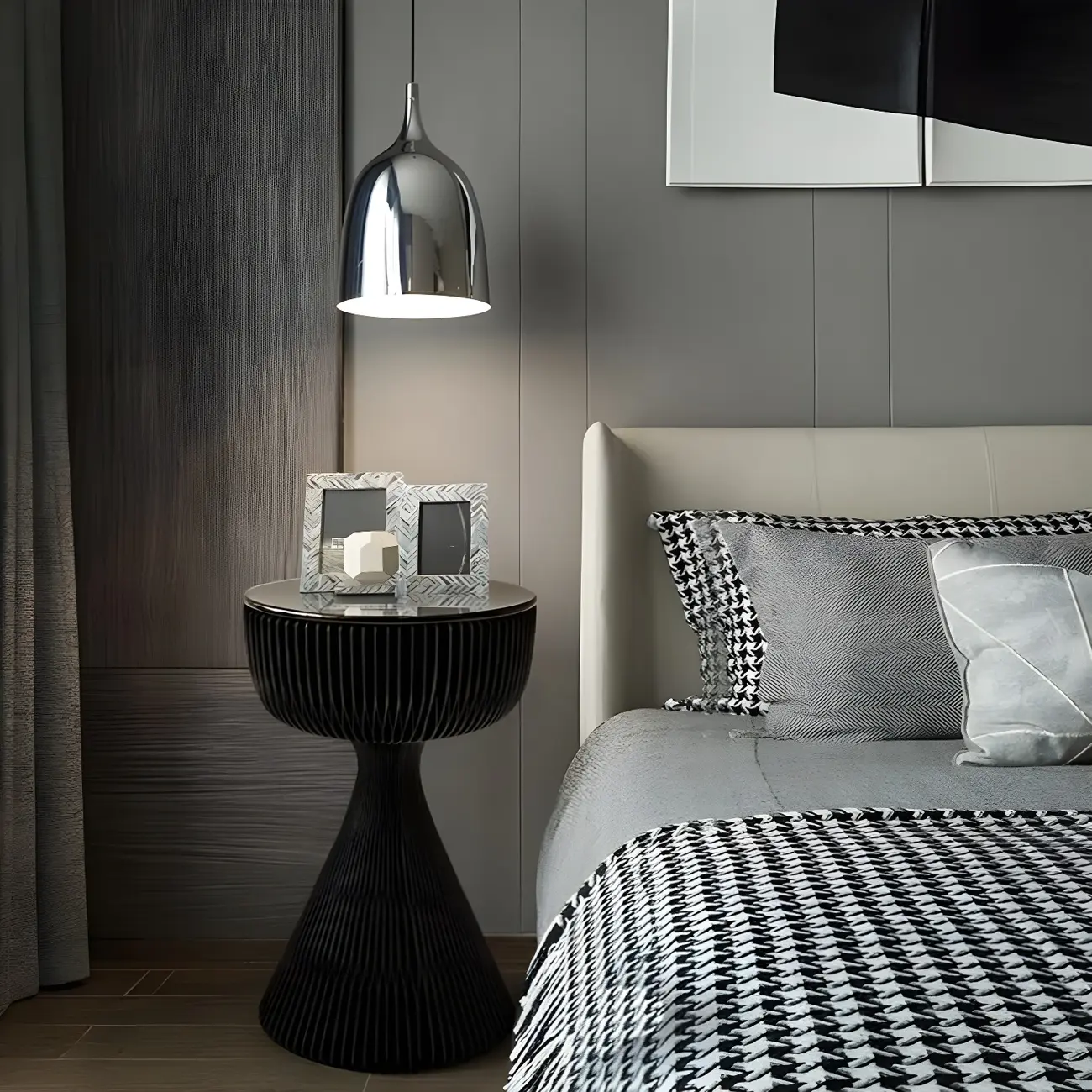 Foldable Modern Black Glass Top Round Side Table