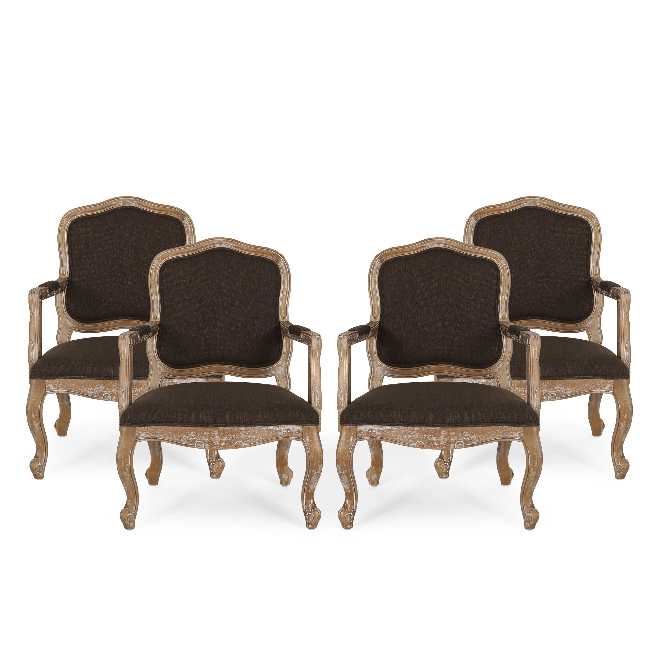 French Country Wood Upholstered Dining Armchair - NH581513