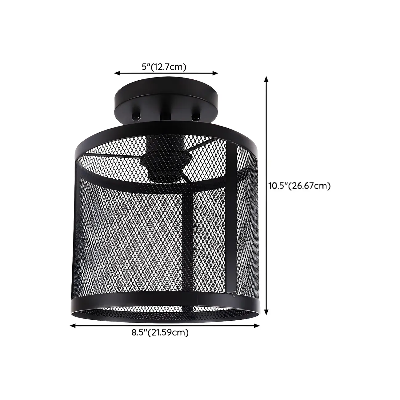 Industrial Black Iron Mesh Cylinder Semi Flush Ceiling Light