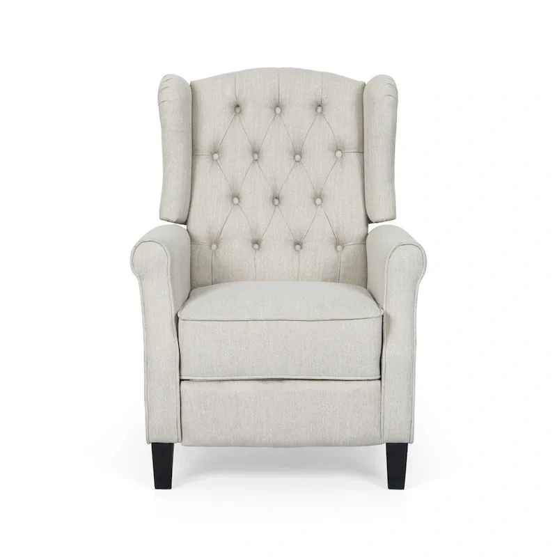 Modern Wingback Push-Back Recliner with Footrest, Button-tufted, Birch Legs