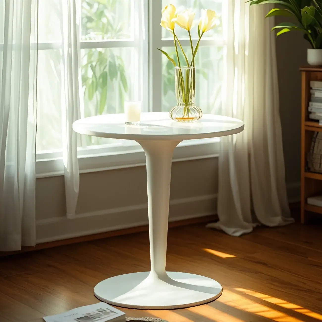 Minimalist Round White Acrylic Side Table for Living Room