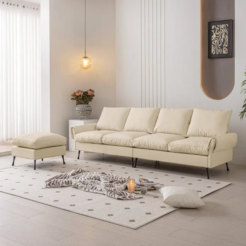 Modern L-Shaped Sofa Couch with Convertible Ottoman