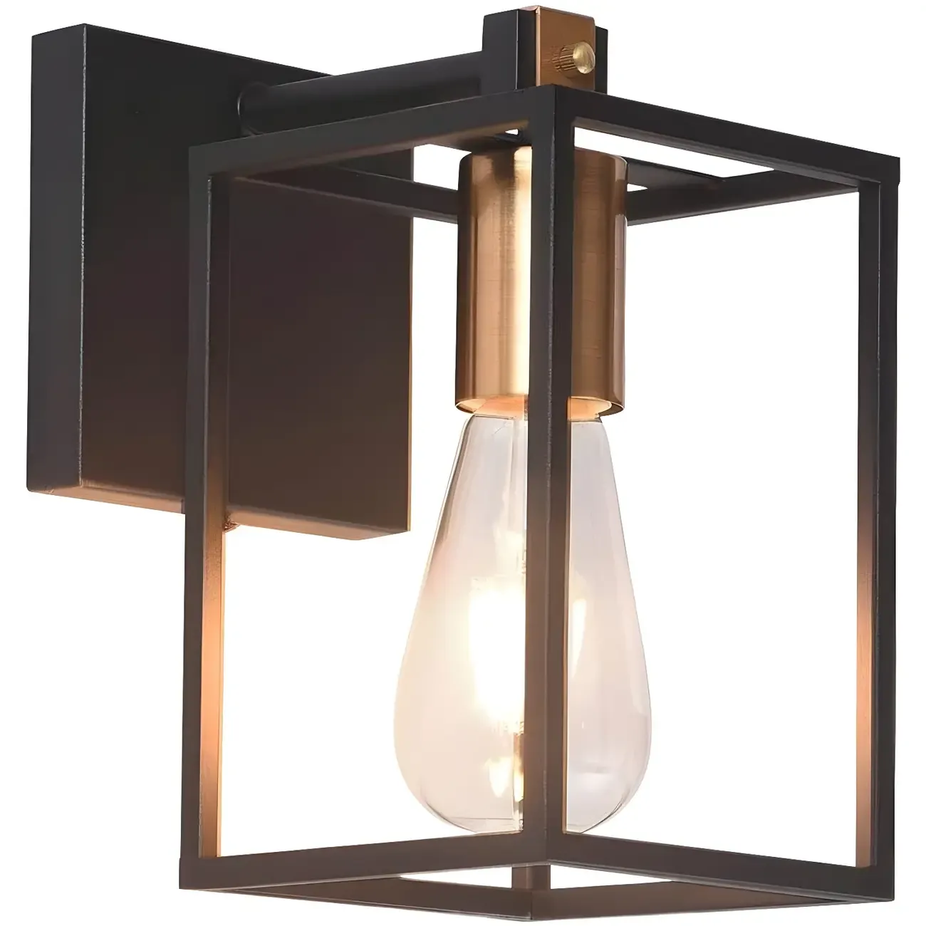 3-Light Linear Cube Black Iron Caged Vanity Light