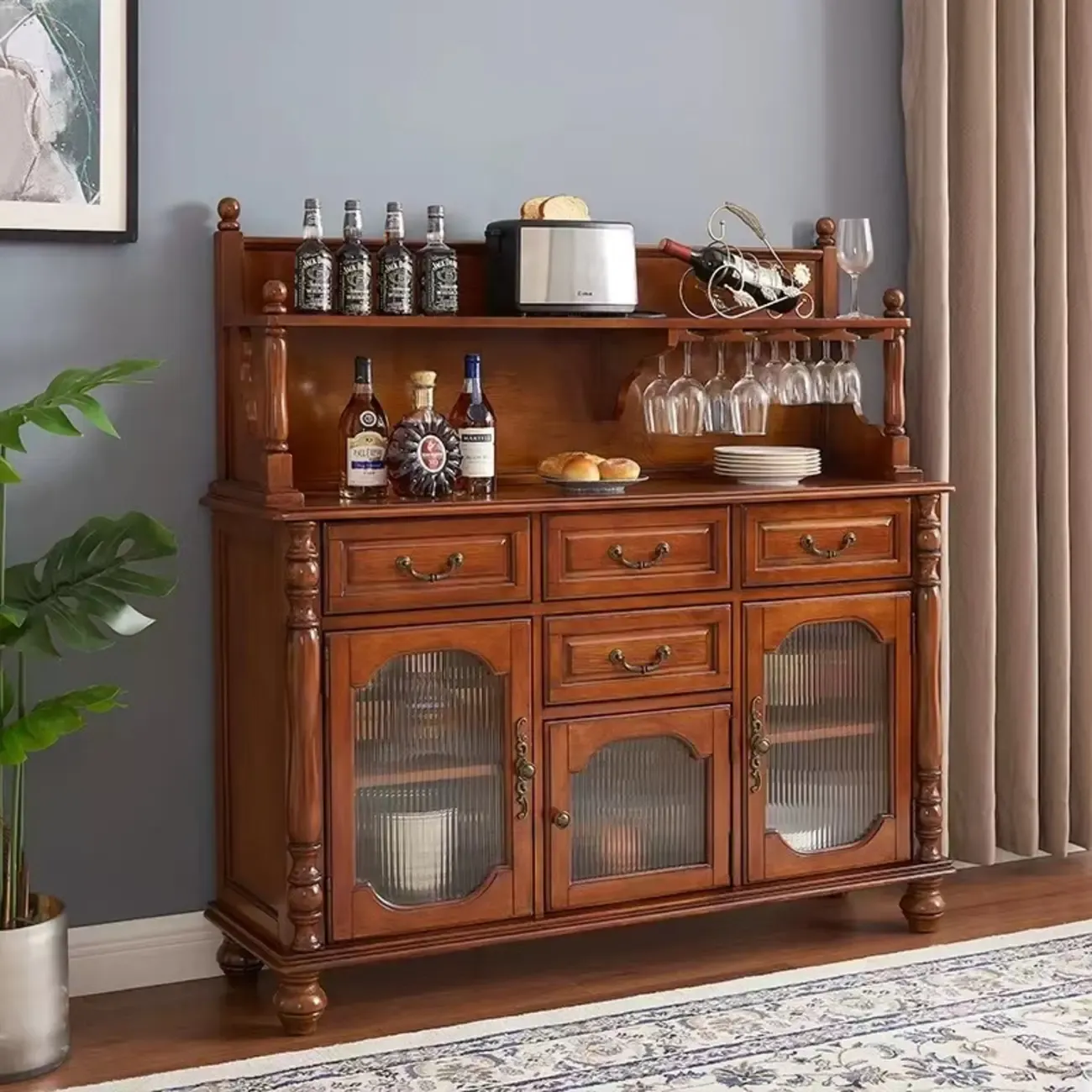 Mid-Century Modern Wood Bar Cabinet with Wine Rack