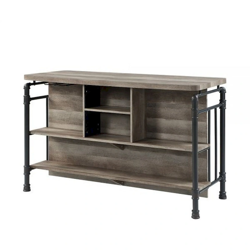 59 Inch Kitchen Island with 2 Shelves, Industrial Antique Oak Brown, Gray
