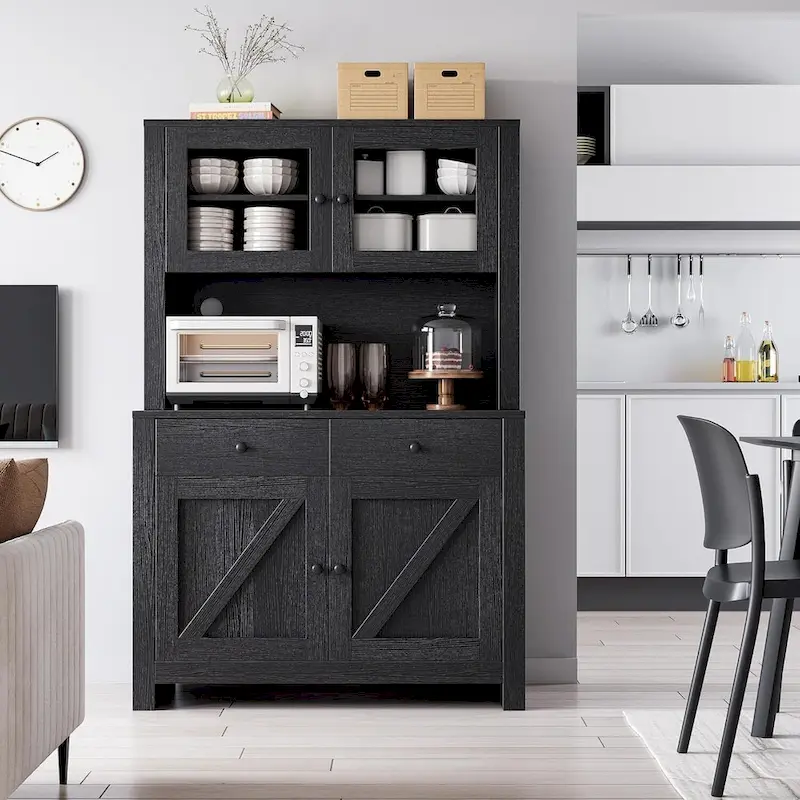 Kitchen Pantry Cabinet with Microwave Stand