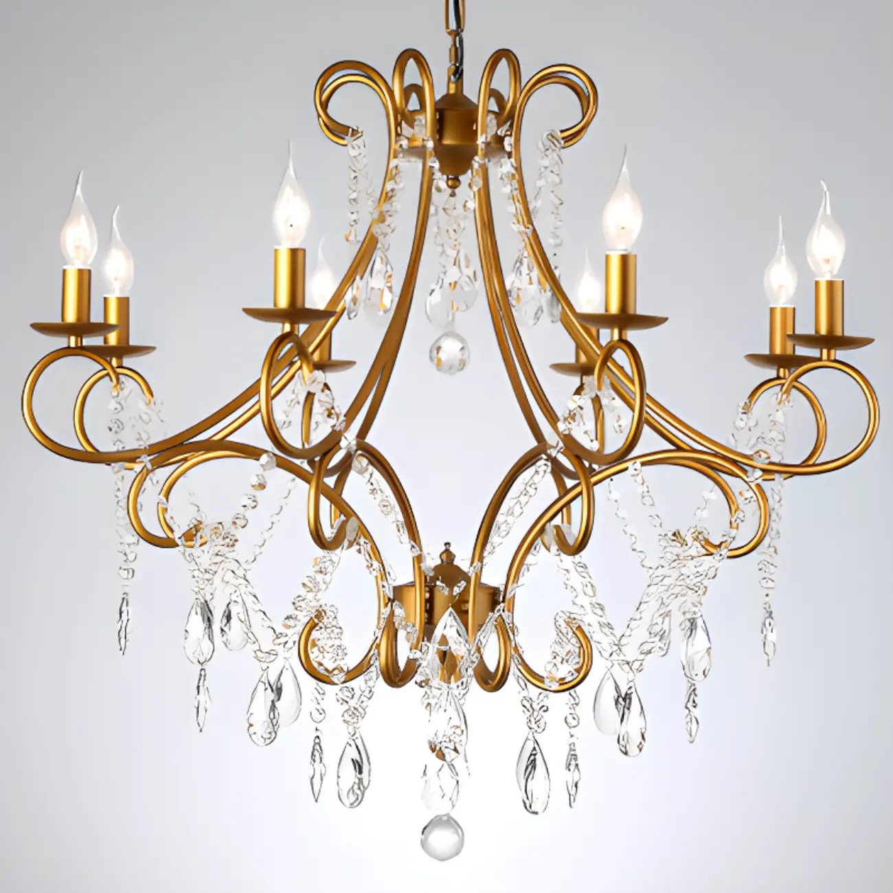 Elegant Gold Curved Crystal Candelabra Chandelier