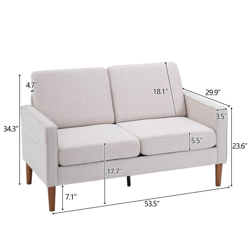 Linen Solid Wood Legs Loveseat
