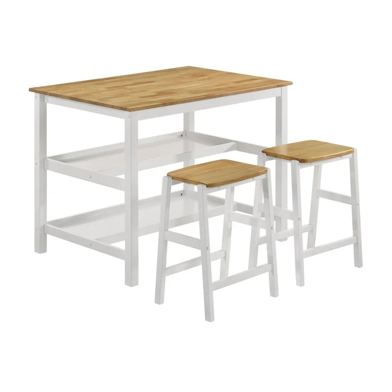 Prager Brown and White Kitchen Island Counter Table with Pot Rack