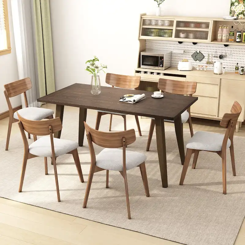 7-Piece Mid-Century Dining Set with Rectangular Table & 6 Chairs