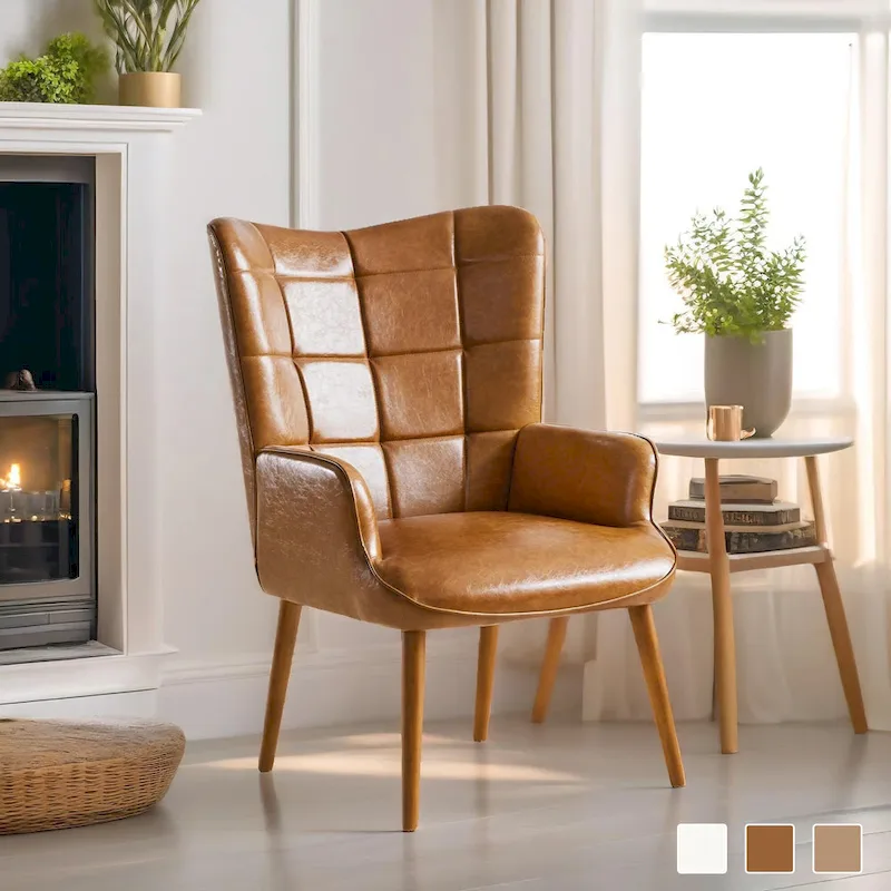 HUIMO High-back Accent Chair Modern Wing Back Chair-Faux Leather