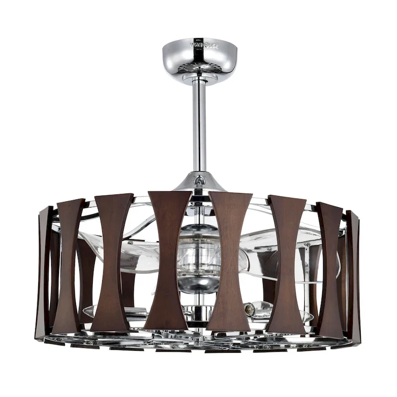Avani 24-inch Silver and Faux Wood Grain 6 Lights 3 Blades Lighted Ceiling Fan with Remote