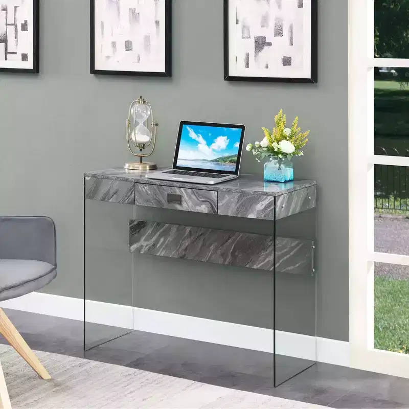 36 Breighton Home Uptown Glass Desk with Drawer