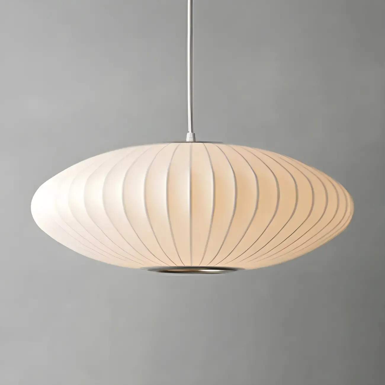 Contemporary White Disk Shaped Silk LED Pendant Light