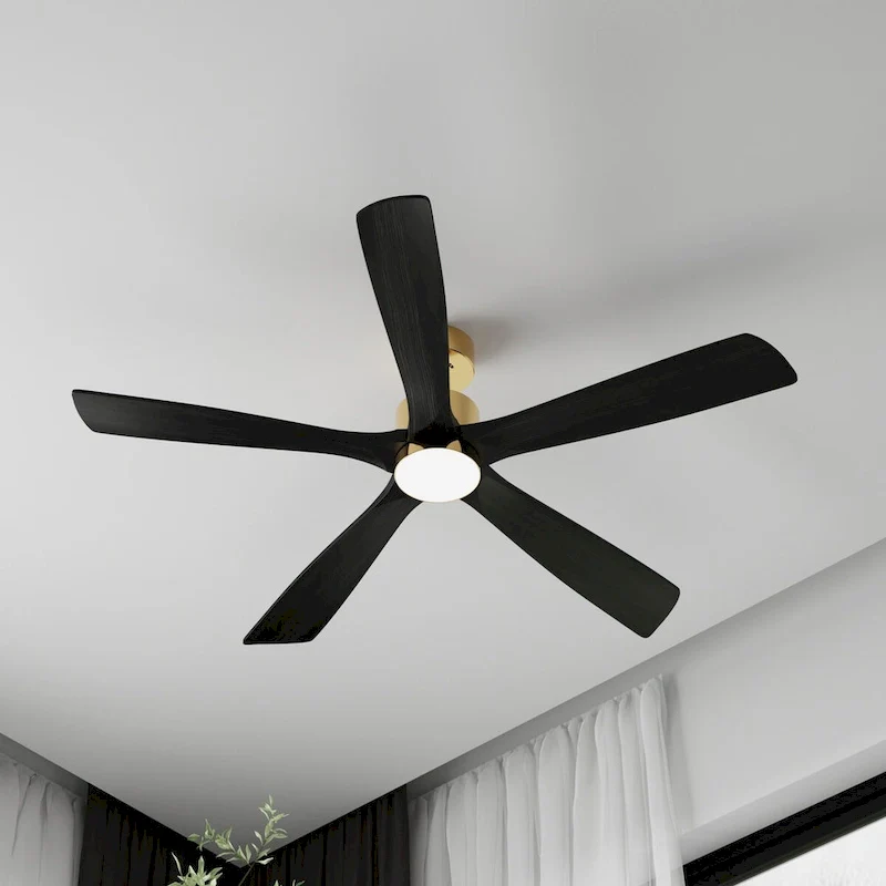 47-Inch Ceiling Fan with Wooden Blades and Dimmable LED Light - Black
