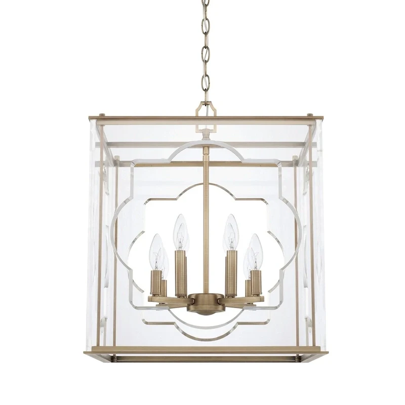 Contemporary 8-light Aged Brass Foyer Fixture - Aged Brass