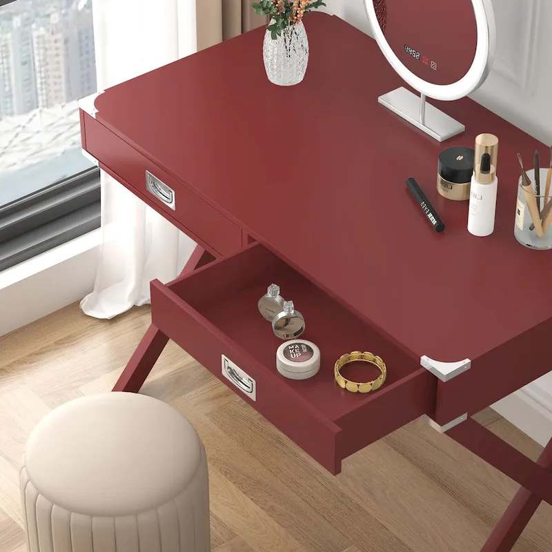 Computer Desk with Drawers, MDF Top & Solid Wood Legs, 42