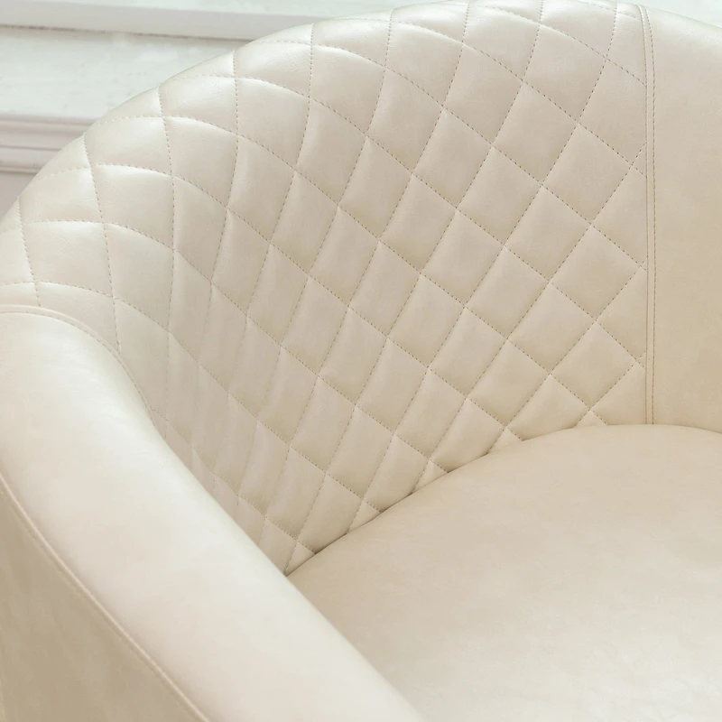 KINWELL PU Leather Tufted Barrel Chair Club Armchair with Nailheads