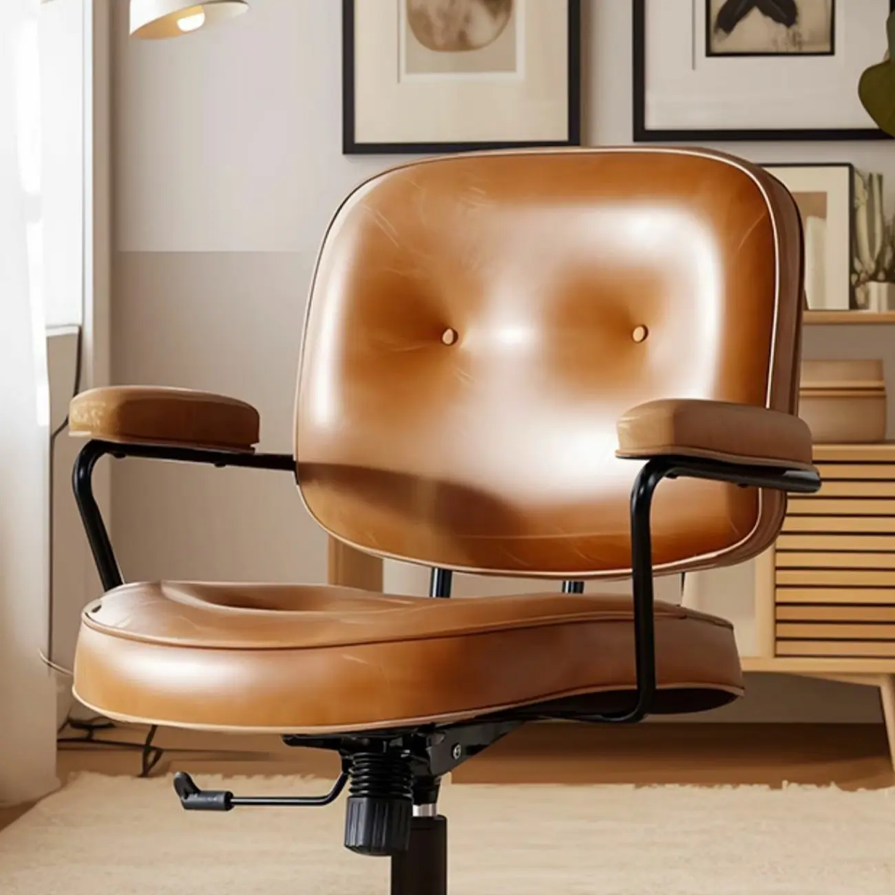 Industrial Leather Upholstered Height Adjustable Swivel Office Chair