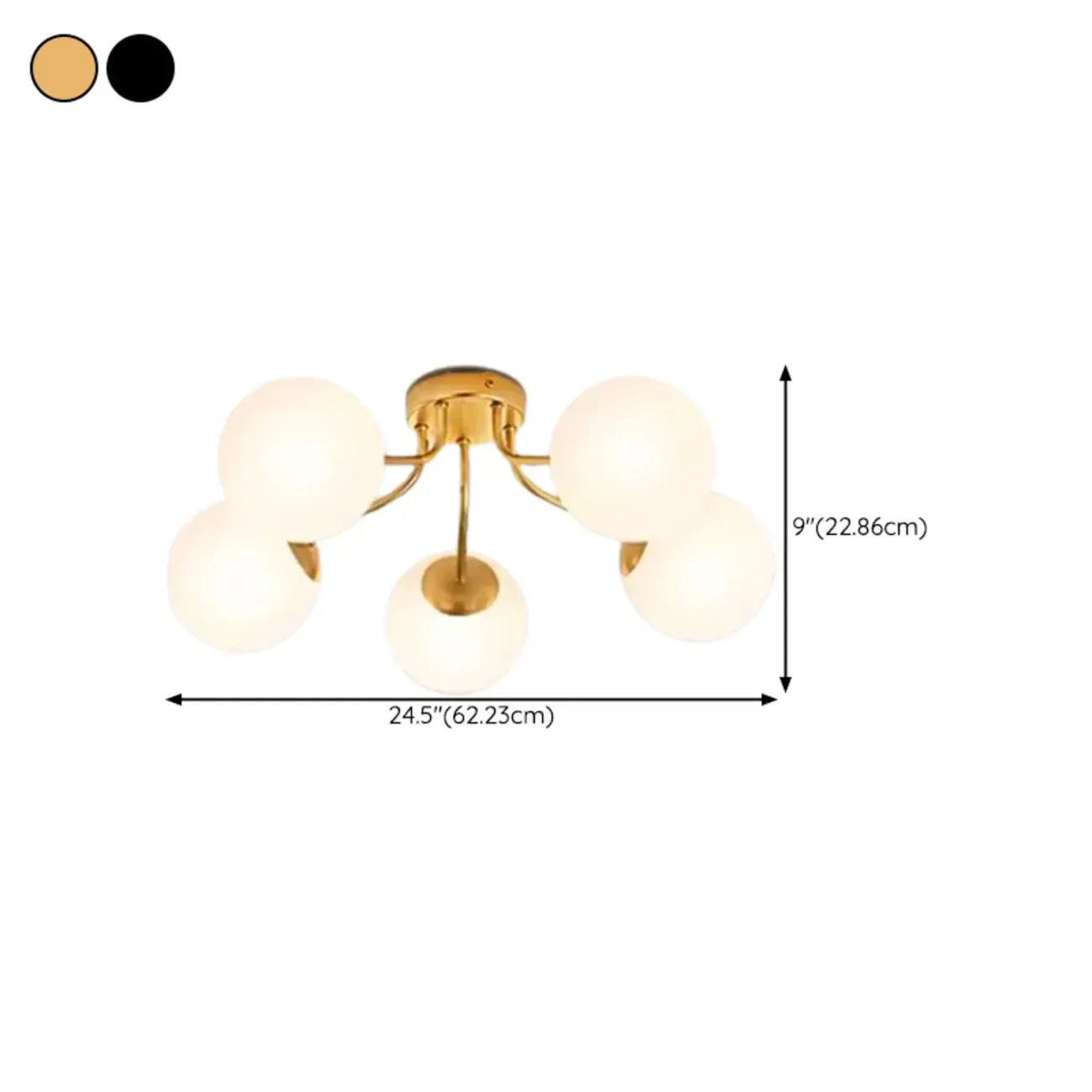 Modern White Globe Glass Golden Semi Flush Ceiling Light